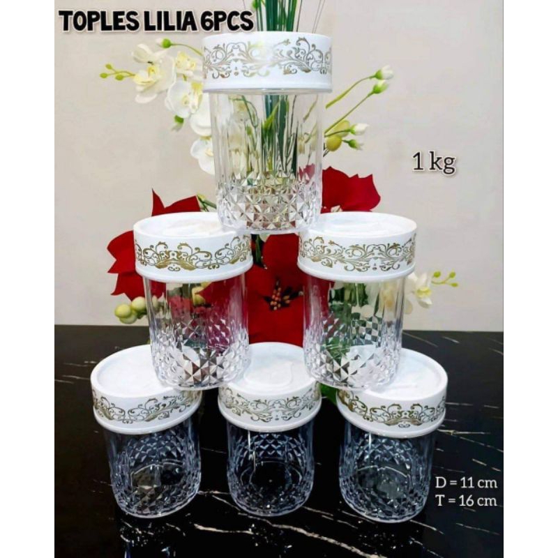 Toples 1kg Pyrex Lilia Akrilik Bening Toples Mewah Elegan Kue Candy Cantik Lebaran Hari Raya 1200ml