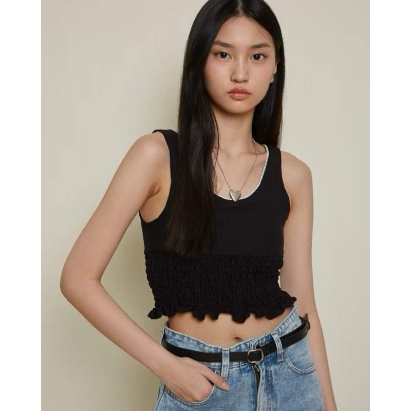 𝙋𝙍𝙀𝙇𝙊𝙑𝙀𝘿 Neige Black Sleeveless Crop Tank Top Basic Hitam Fashion Wanita