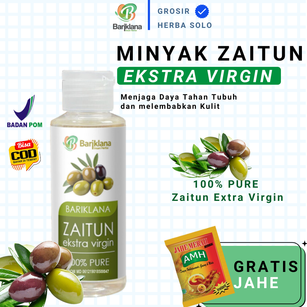 

[ GRATIS JAHE ] MINYAK ZAITUN Ekstra Virgin Memperlancar Aliran Darah - Mengontrol Kolestrol - Mengontrol Tekanan Darah