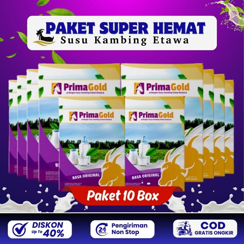 

PAKET SUPER HEMAT 10 BOX SUSU KAMBING ETAWA BUBUK PRIMAGOLD / GOLDENGOAT ALAMI MURAH ORIGINAL UNTUK ATASI NYERI TULANG PUNGGUNG SENDI ASAM URAT PEGAL LINU SYARAF KEJEPIT ASMA SESAK NAFAS BATUK MENAHUN PARU-PARU NYERI DADA