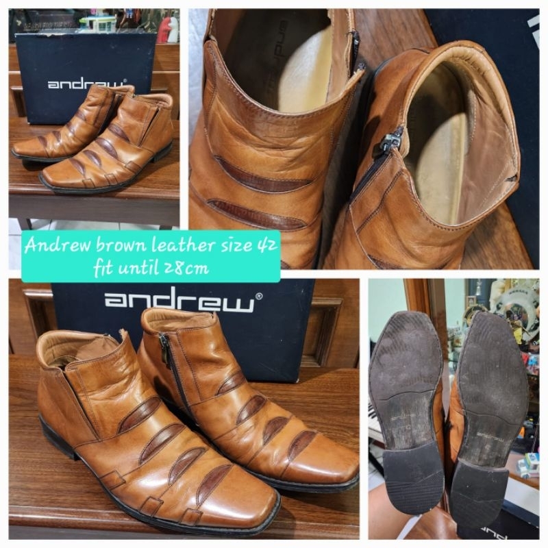 Andrew Leather Brown Boots Shoes Size 42 // Sepatu Boots Pria // Pantofel Formal