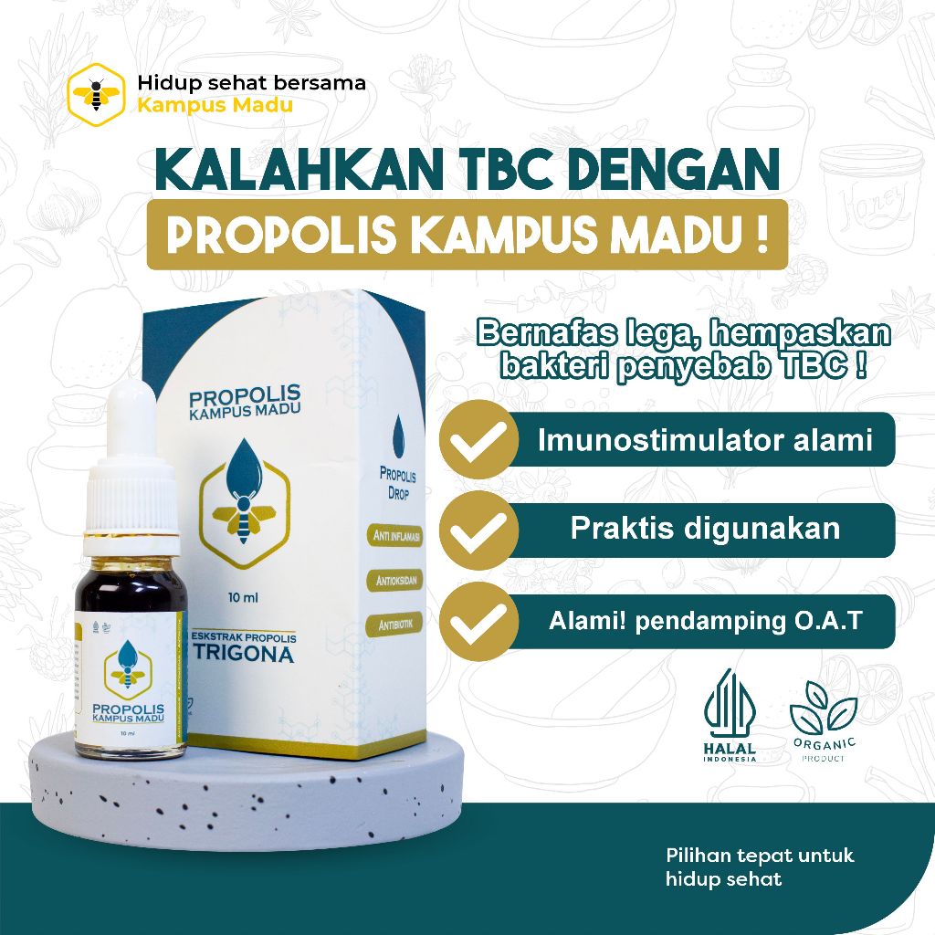 

Propolis Kampus Madu 10ml - Propolis Trigona Asli - Atasi TBC, Asma, Sinusitis, Sesak Nafas, Hipertensi, dan Nafsu Makan - Praktis digunakan Alami anti Inflammasi