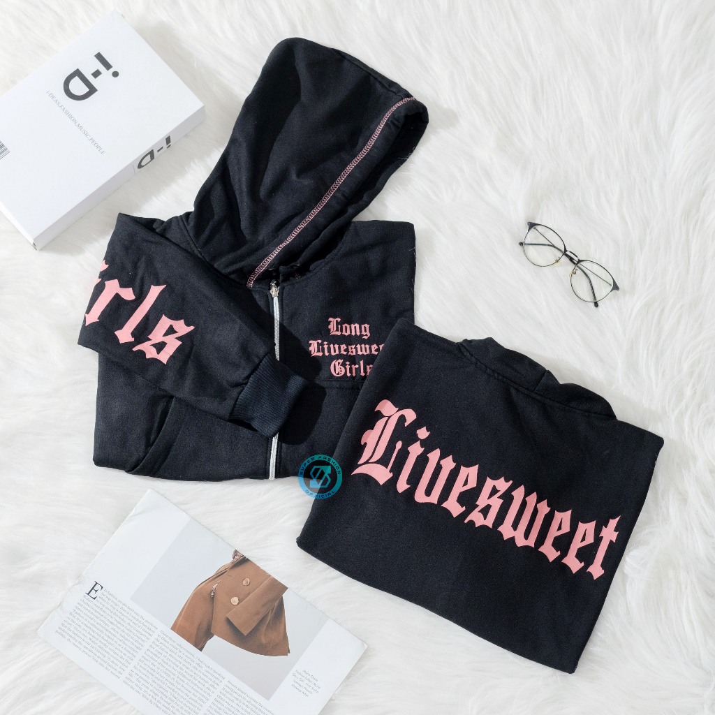 cuci gudang jaket crop hoodie long girls livesweet simple style jacket remaja wanita