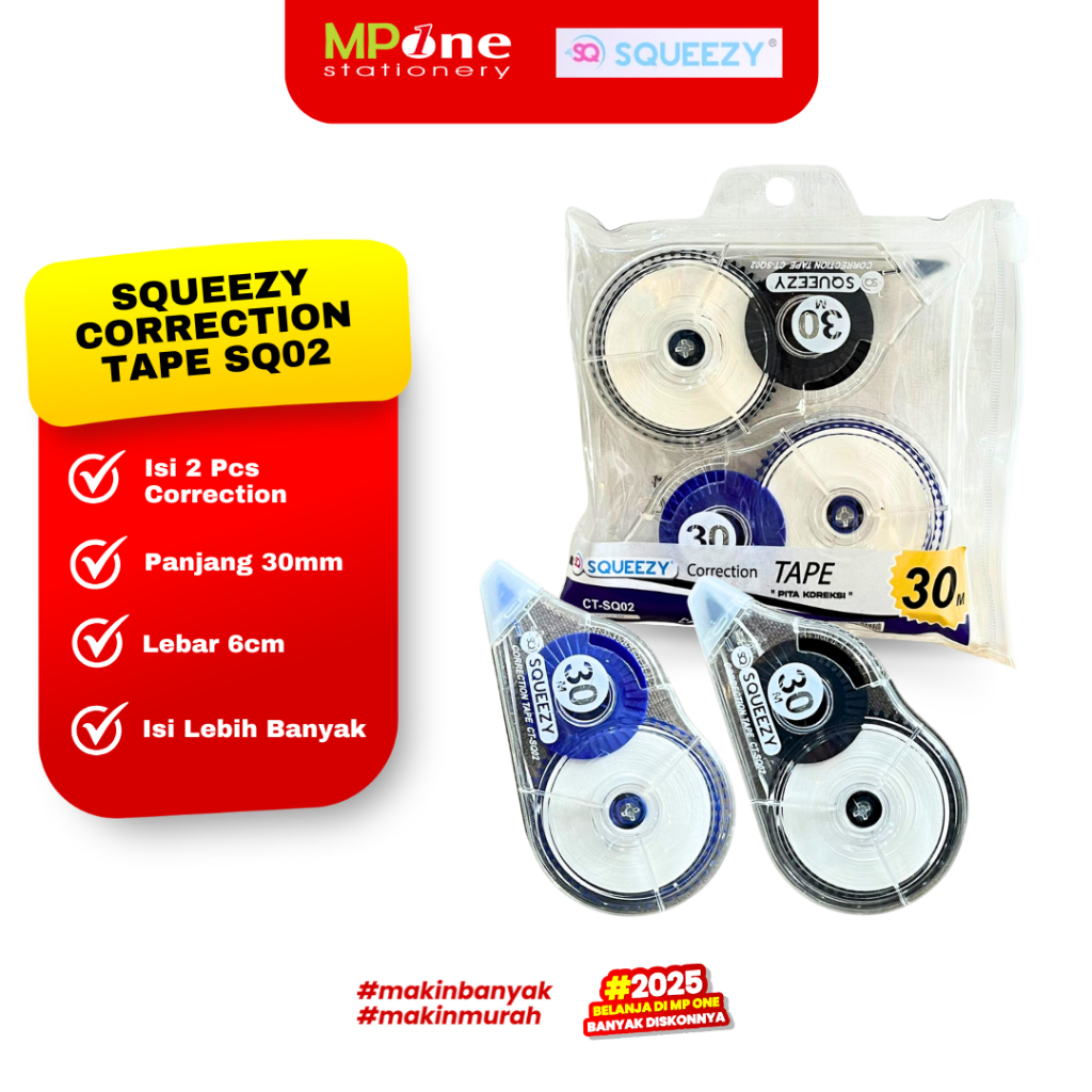 

Squeezy Correction Tape SQ02 @2sheet / Tipex Roll Pita 30MM / Correction Tape Pita Isi 2 SQUEEZY