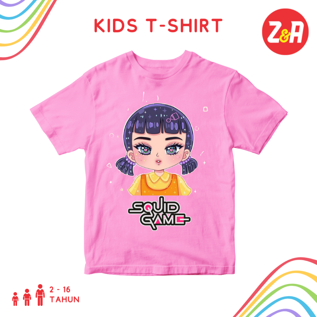 Kaos Anak SQUID GAME | Baju Atasan Anak Lengan Pendek Gambar Squid Game 2 | Tshirt Anak Laki-Laki Pe