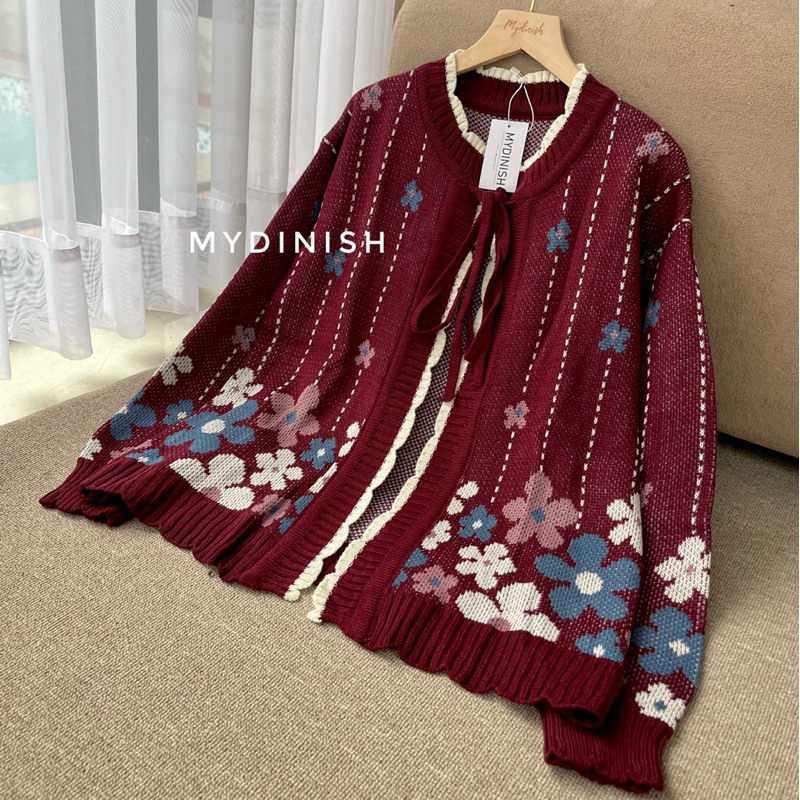 Cardigan Rajut Motif Bunga Wanita Lengan Panjang - Outer Atasan Knitt