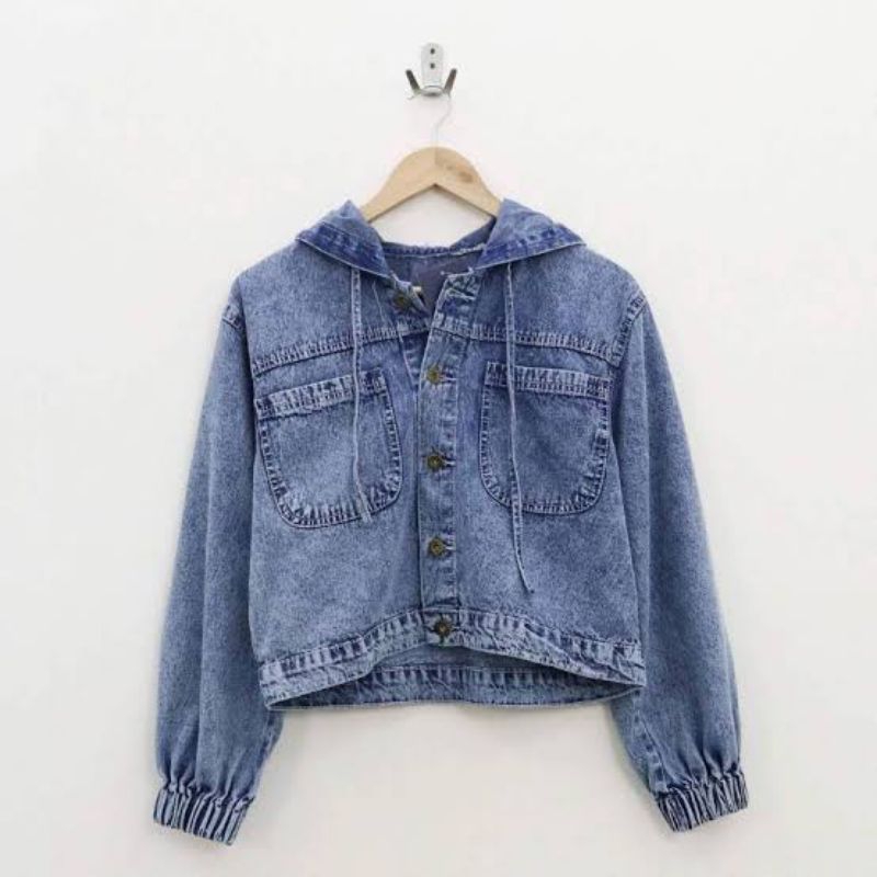 Jaket jeans wanita hoodie Kancing Ld 110 Jaket jeans kekinian