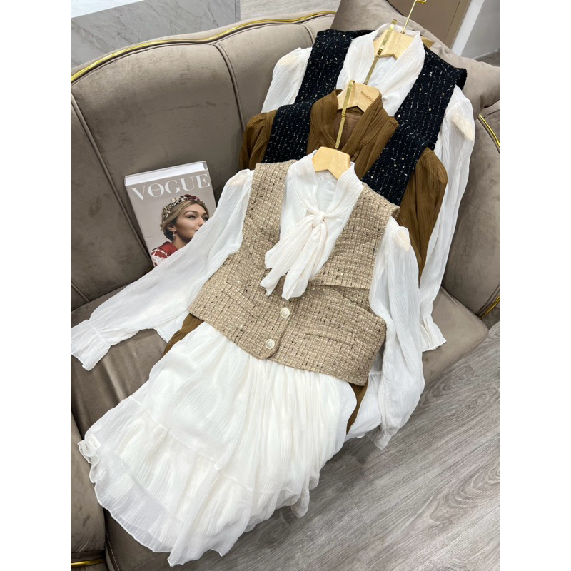 Korean Dress Tweed Impor Premium