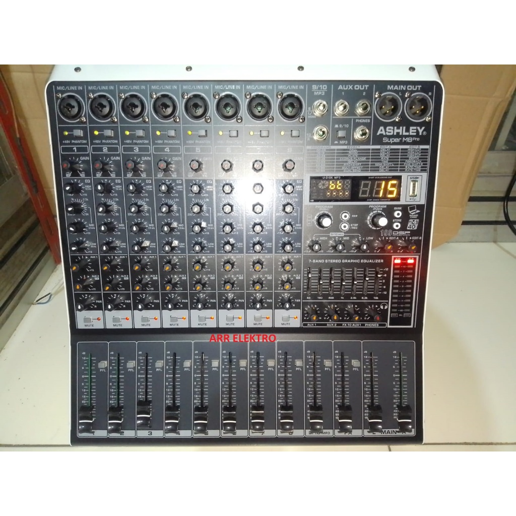 MIXER ASHLEY SUPER M8 PRO ORIGINAL MIXER 8 Channel Mono + 2 Stereo Effect Reverb Model Terbaru