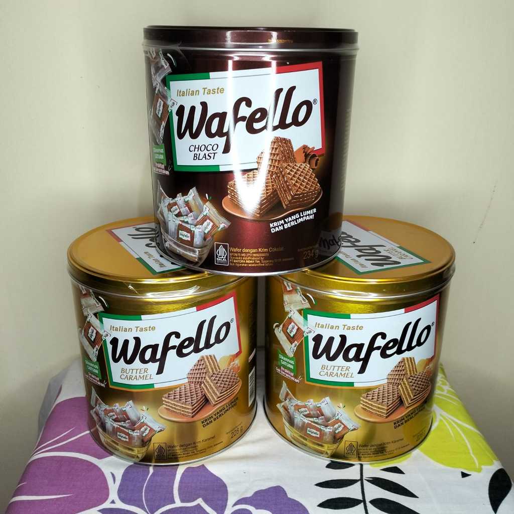 

Roma Wafello kaleng Choco 234gr Caramel 228gr wafer lapis rasa coklat dan karamel