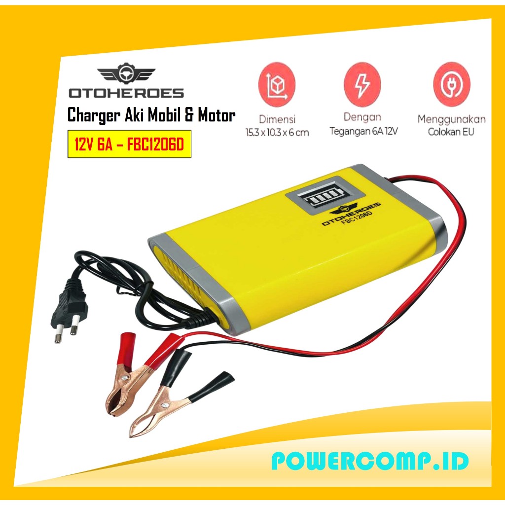 OTOHEROES FBC1206D Charger Aki Portable Motorcycle Car Battery 6A 12V 20 - 80 AH - Charger Aki Motor