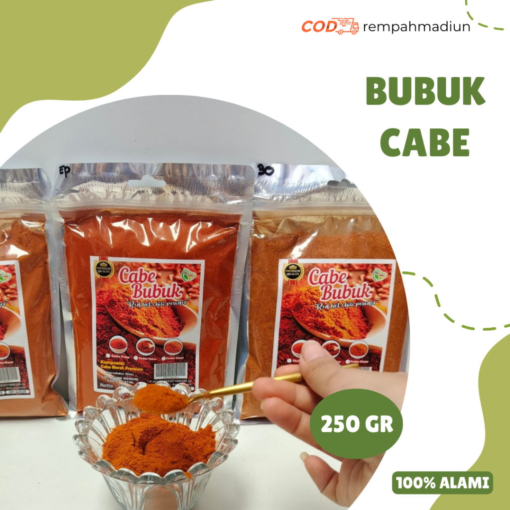 

Bubuk Cabe - 250 gram | Cabe Asli |Pedas Ekstra