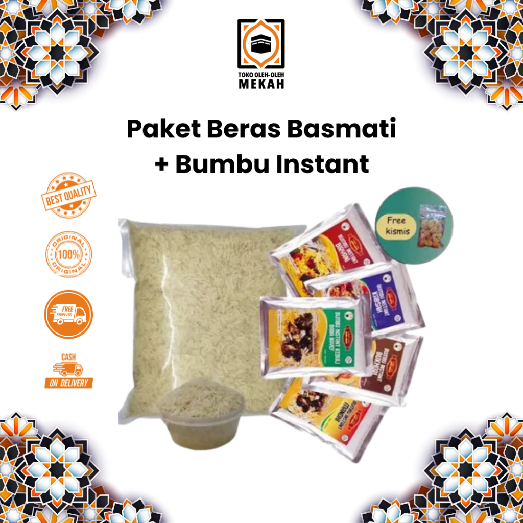 

PAKET BERAS BASMATI 1KG PLUS BUMBU INSTANT FREE KISMIS