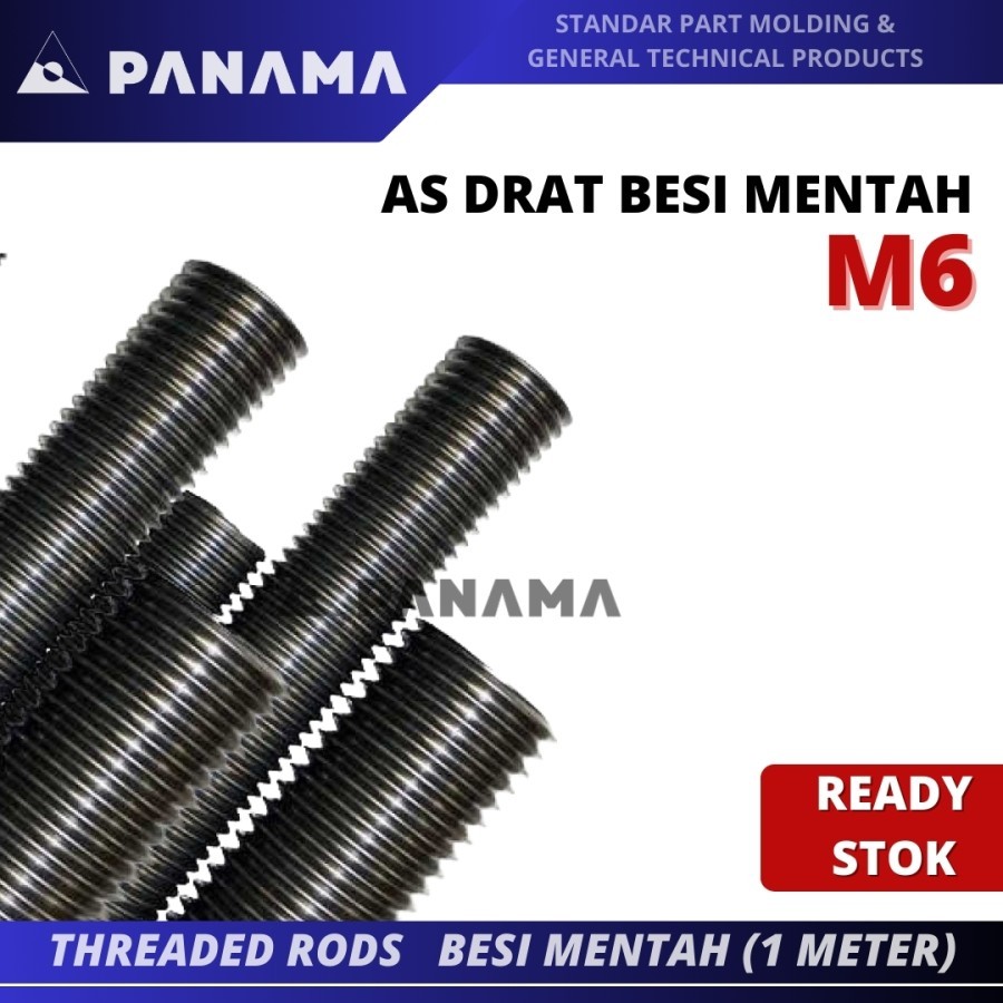 As Drat Besi Mentah M6 x 1 Meter Asdrat Long Drat Besi Mentah