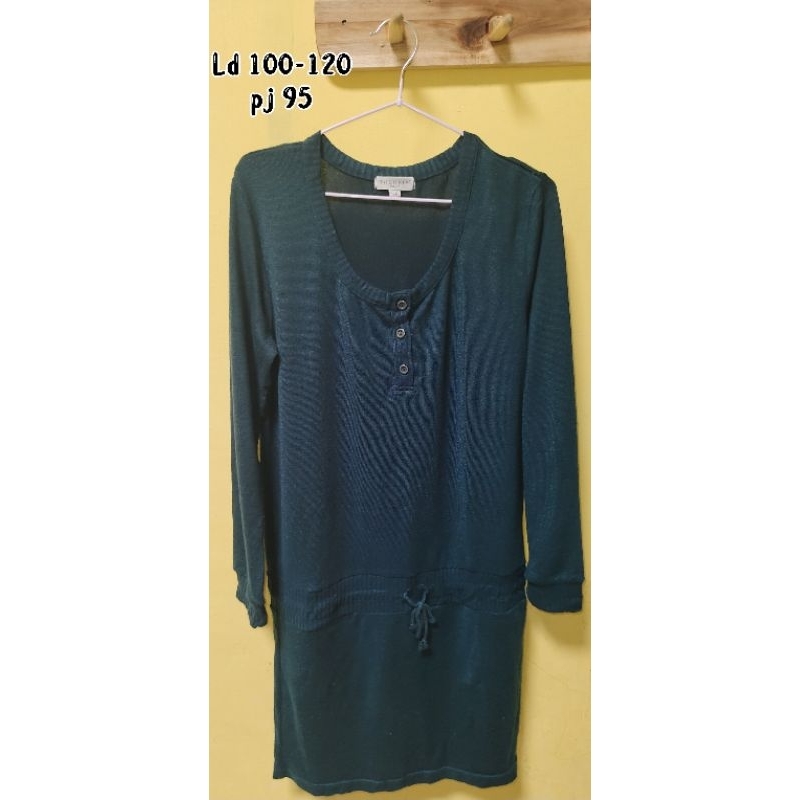 Tunik wanita rajut warna ijo botol lengan panjang