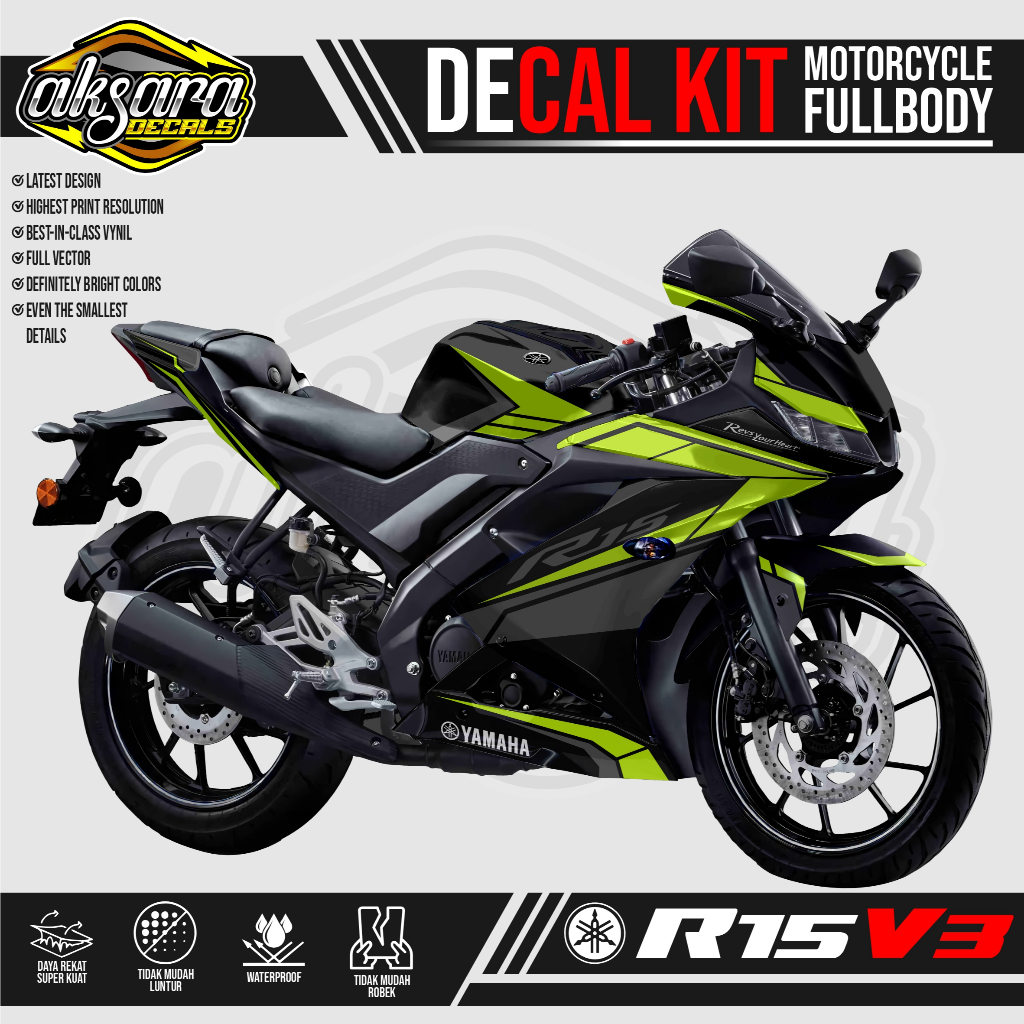 DECAL KIT YAMAHA R15 V3 FULL BODY - SPORTY RACER / STICKER CUSTOM DECAL