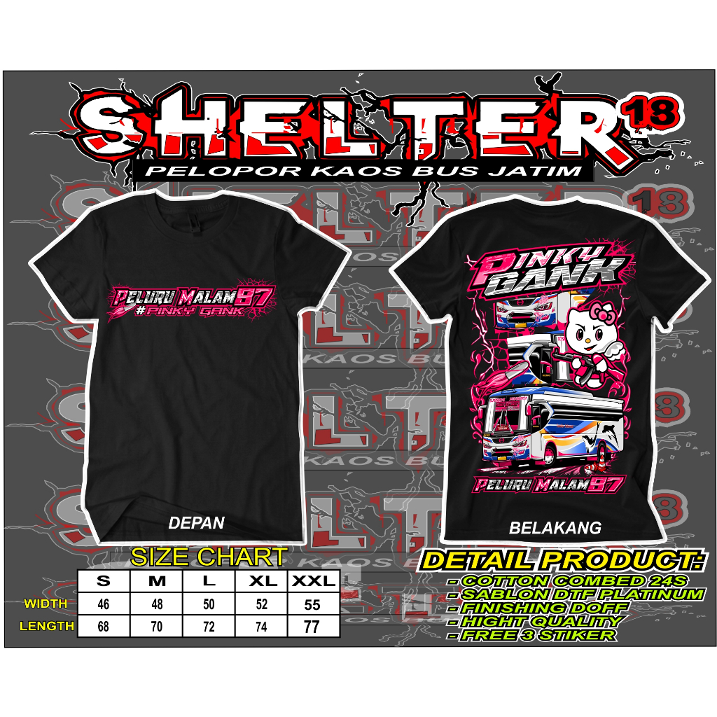 kaos bus sugeng rahayu peluru malam pinky gank