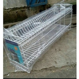 Rak piring & Rak gelas kawat putih panjang besar susun 2 392