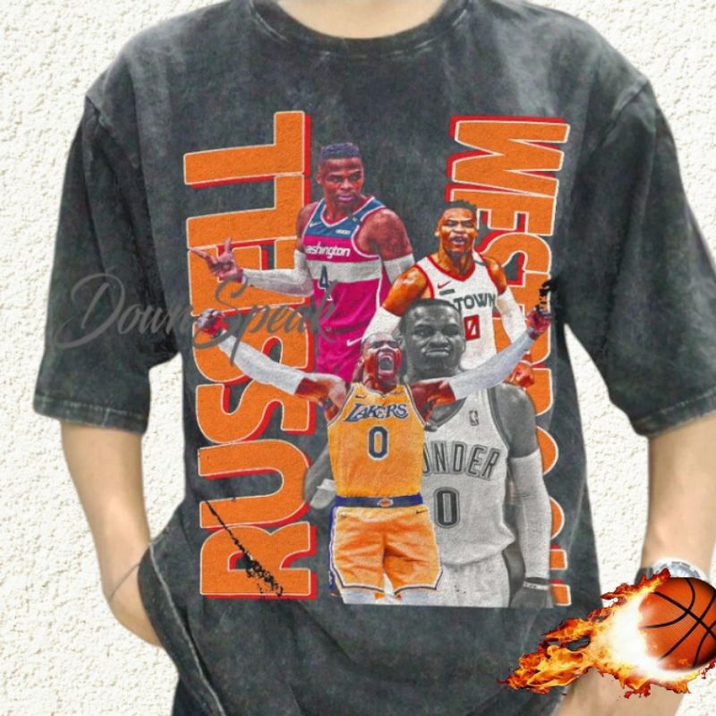 Russell Westbrook Basketball Player Vintage Wash T-shirt/Kaos NBA Westbrook Russell Unisex Oversize