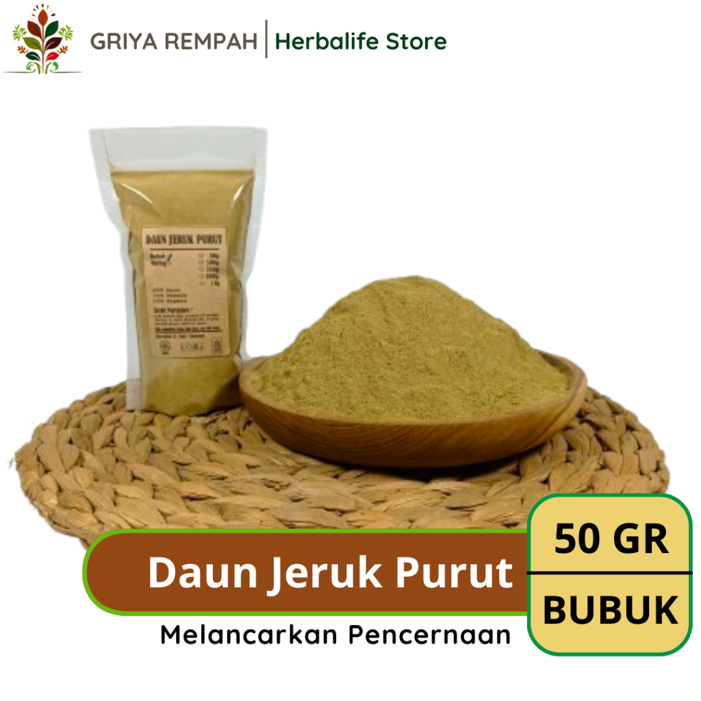 

DAUN JERUK PURUT BUBUK 50 GRAM Ramuan Rempah Herbal Kering Aroma Segar untuk Masakan dan Minuman Jamu Tradisional Simplisia Citrus hystrix