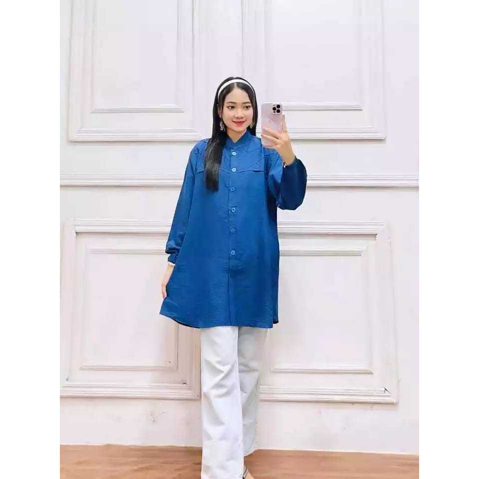 Tunik Polos Atasan Wanita Oversize Kekinian Kancing Depan Aktif Belakang Variasi Panjang Terbaru