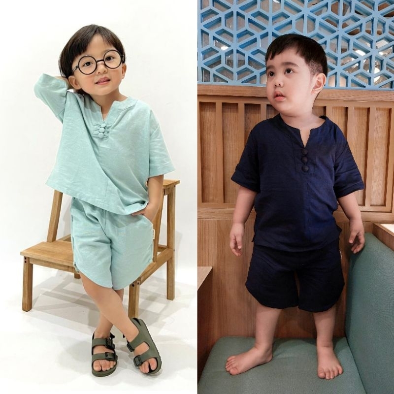 DearRussell Darren Linen Set Anak Laki-Laki Boy Setelan Pendek Premium Linen