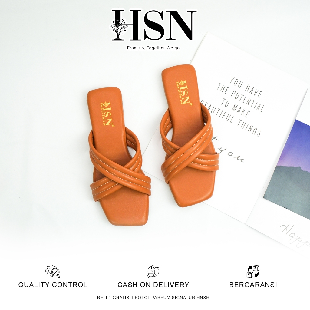 HSN Sandal ADELIA Flat Wanita - Warna Tan | Beli 1 Gratis 1 Parfume