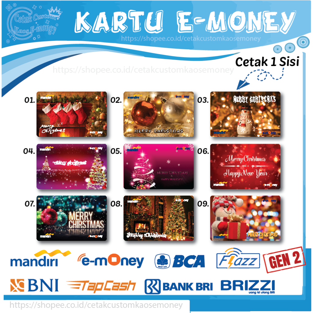KARTU E MONEY E TOLL MERRY CHRISTMAS KUMPULAN NATAL 15 EMONEY MANDIRI BCA BNI BRI - 1 SISI