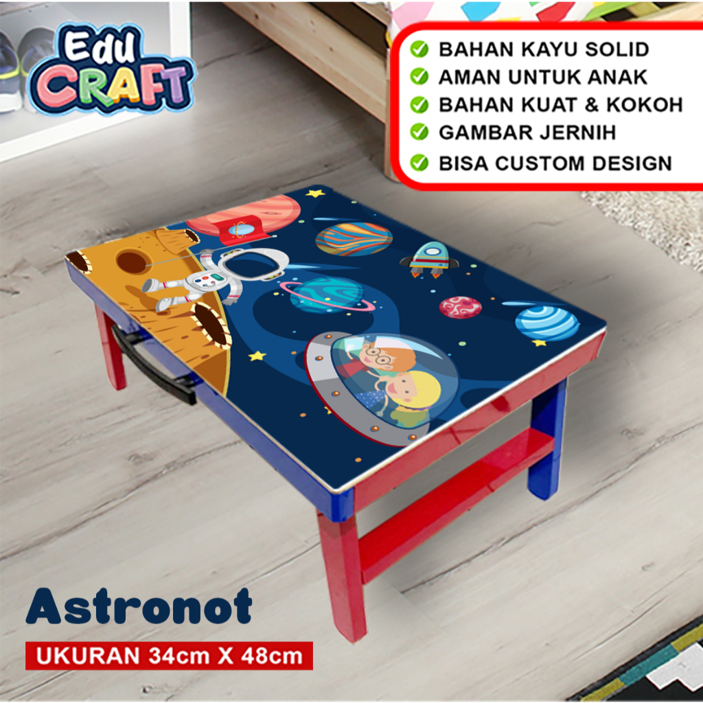 Meja Lipat Belajar Anak Karakter Astronot / Meja Custom Anak / Meja Lipat Portable Serbaguna