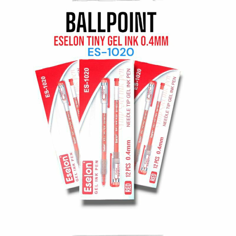 

12pcs Pulpen Gel Eselon 0.4mm / 1 pak Pulpen Gel Eselon Es-1020 Warna Merah