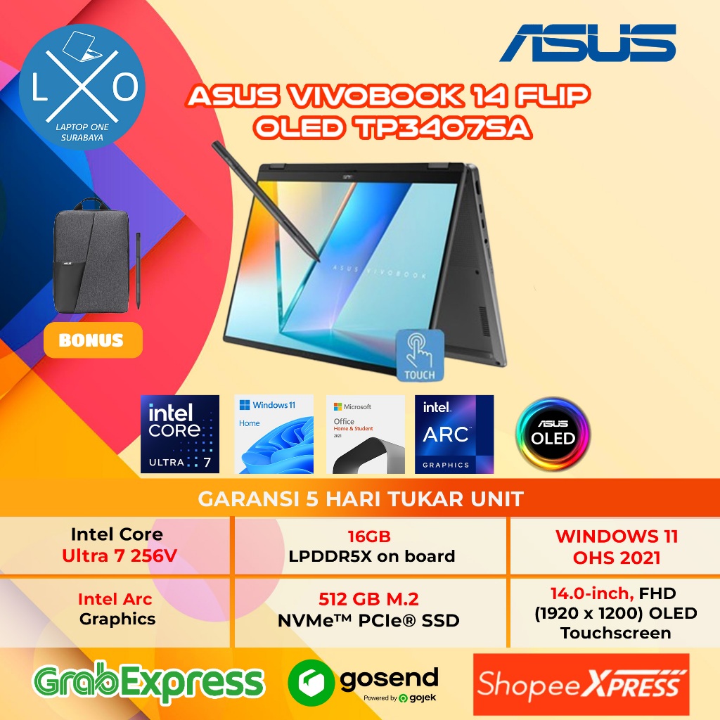 Laptop Asus Vivobook OLED Flip TP3407SA Ultra 7 256V 16GB 512GB 14.0" 2K Touch Pen Windows 11 + OHS