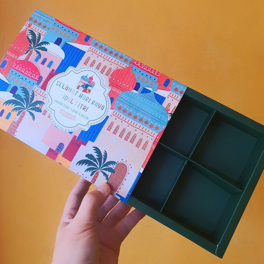 

( 5 Pcs ) Box Packaging Fruitpie Lebaran Dus Hampers Eggtart Idul Fitri Edisi Colourful Mosque " + Tag Hijau Tua Sekat 6