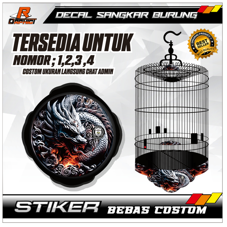 MURAI STICKER DECAL NAGA 3D custom SANGKAR KANDANG BURUNG MURAI STIKER  UKURAN BESAR KECIL NO 1 2 3 