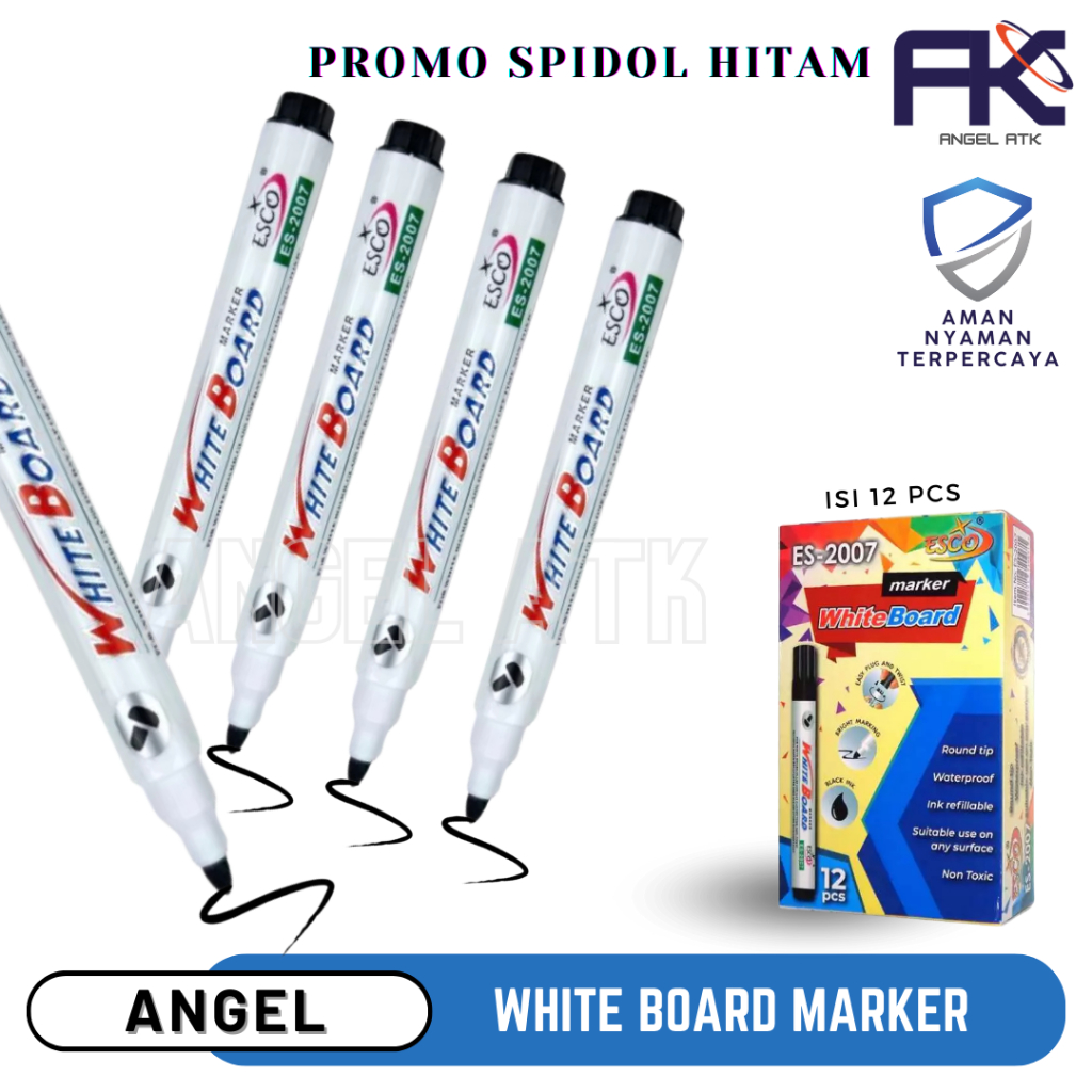 

Paket Hemat Spidol Esco 2007 / 1 Lusin Isi 12 Pcs / Spidol Hitam / White Board Marker / Alat Tulis / Bisa Dihapus / Spidol Non Permanen / Spidol Murah / Bayar di Tempat / Atk Blessing