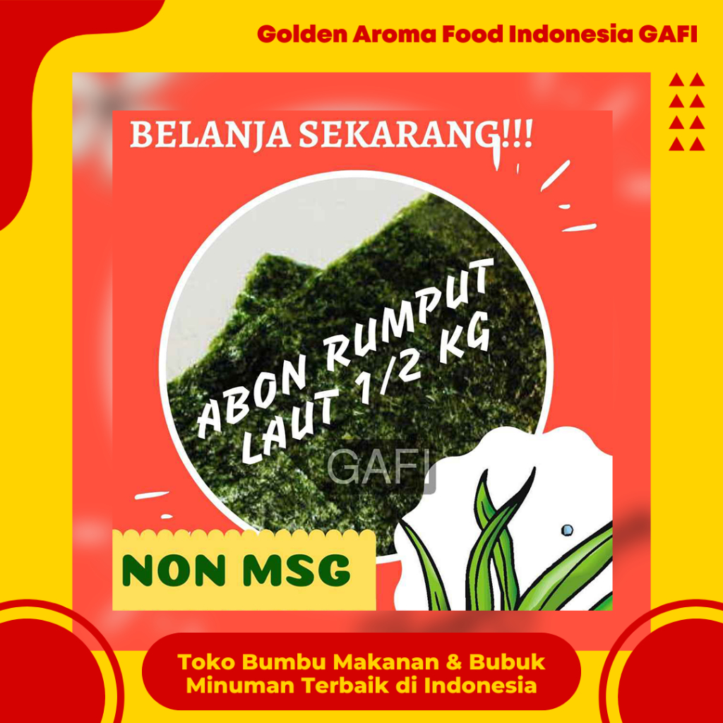 

GAFI Food Bumbu Tabur Rasa Abon Rumput Laut NON MSG 1/2 Kg Enak Murah Halal, Abon Rumput Laut Seasoning Powder NON MSG 1/2Kg
