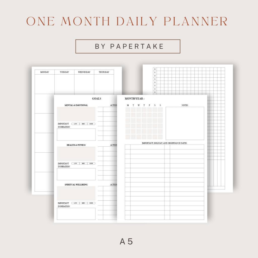 

Monthly Planner | Daily Planner Insert | One Month Planner Insert | Isi Binder Loose Leaf (Planner)