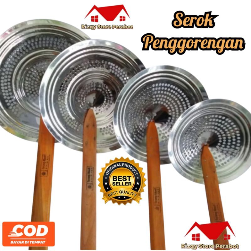 Serok Penggorengan Murah/ Serok Penggorengan Gagang Kayu/ Serok Gorengan/ Saringan Minyak