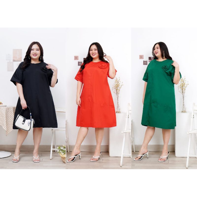 Dress natal bigsize jumbo Ld100 Ld130 katun strecht