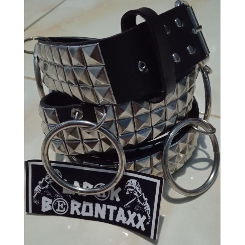 PROMO Belt Spike Punk/ikat pinggang spike piramid 3 baris+ 6Ring/Sabuk punk,belt punk