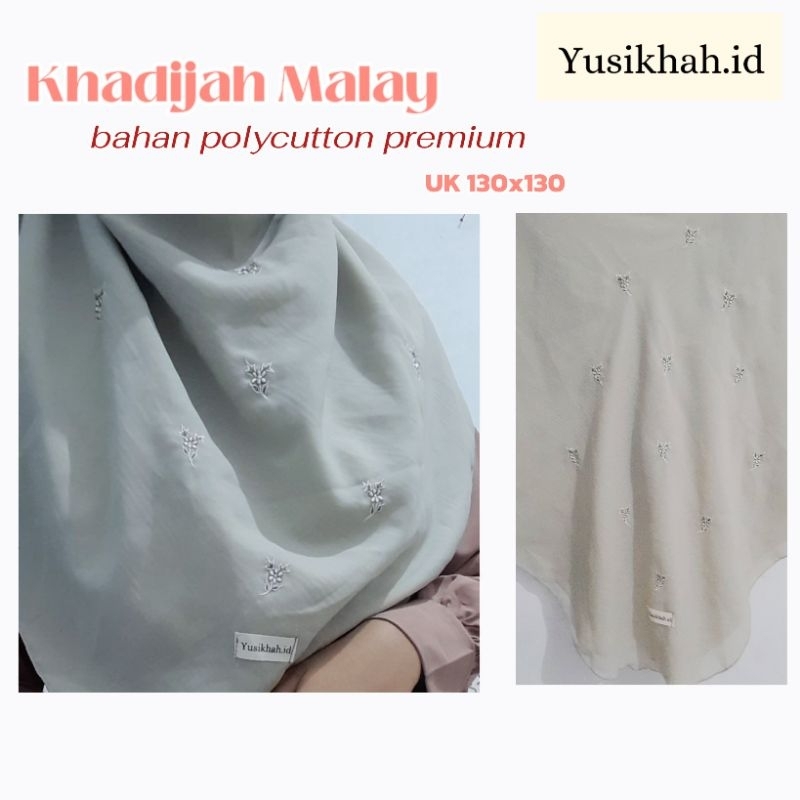 [Pre-Order] Khadijah Malay - Kerudung Segi Empat Oval Polos Bordir Bunga Hijab Segitiga Polycutton P
