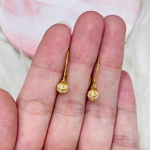 anting bola permata putih simple elegant emas asli kadar 700