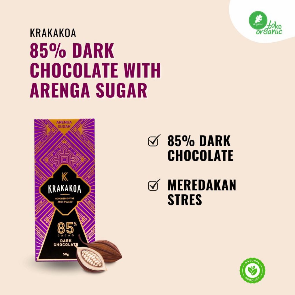 

Krakakoa 85% Dark Chocolate Bar With Arenga Sugar (50gr) | Arenga 85% Dark Chocolate | Coklat untuk Diet, dan Vegan Friendly, Camila Meredakan Stres