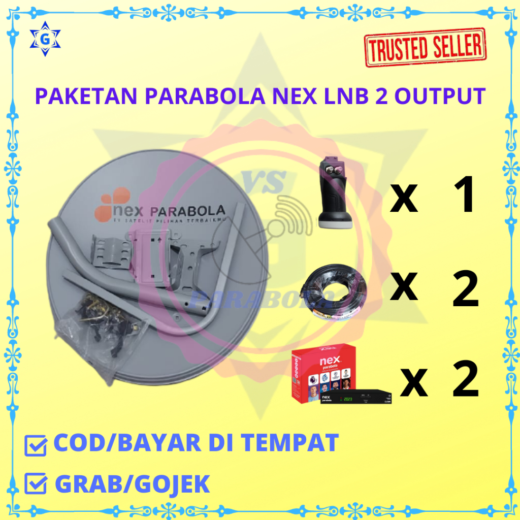 PARABOLA NEX KUBAND KOMPLIT UNTUK 2 TV (1 BH ANTENA 1 BH LNB KU 2 OUT 2 BH RECEIVER 2 BH KABEL PARAB