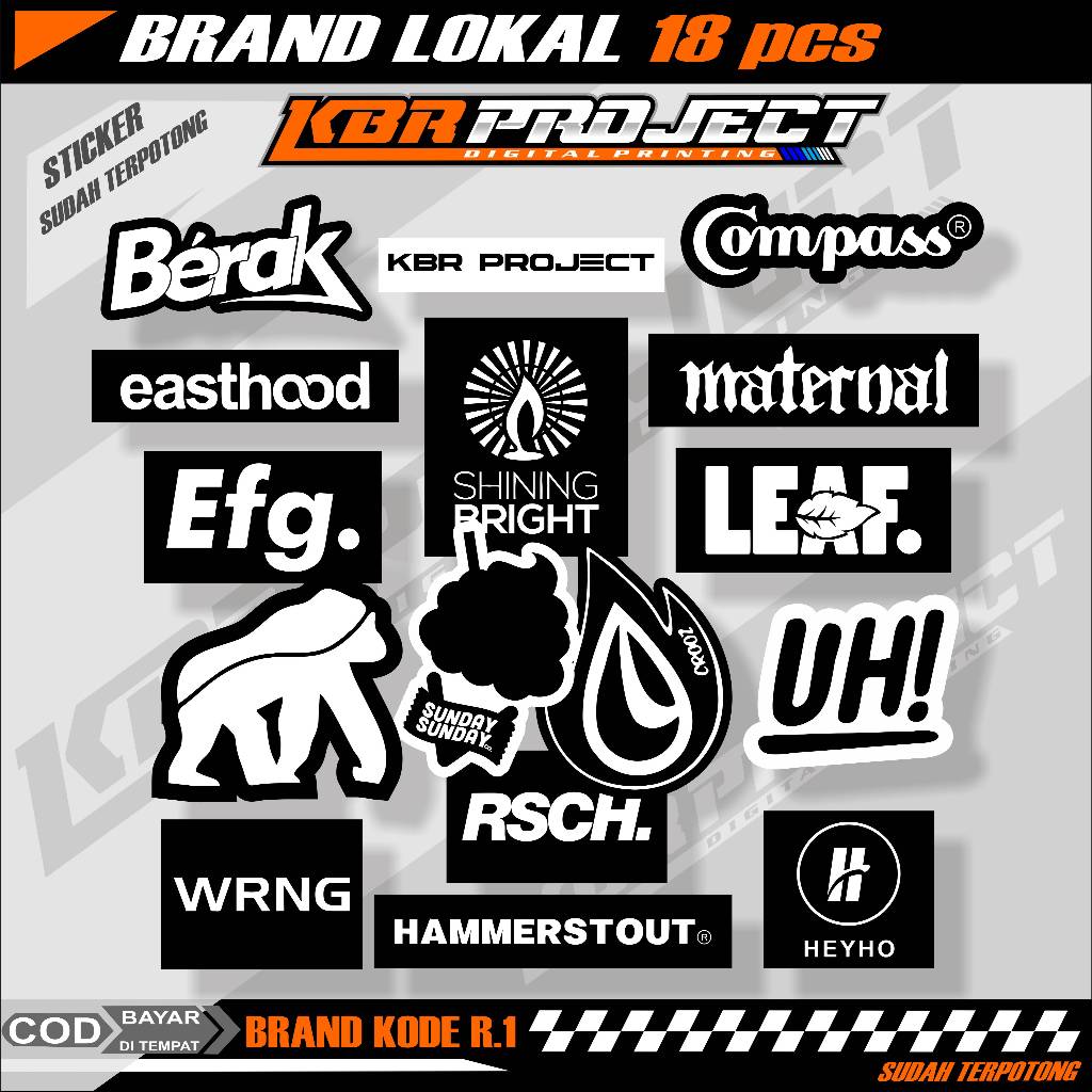 

STIKER PACK 18 pcs BRANDLOKAL STIKER AESTHETIC LAPTOP, AKSESORIS HP, ANTI AIR, MOTIF,HELM. MURAH