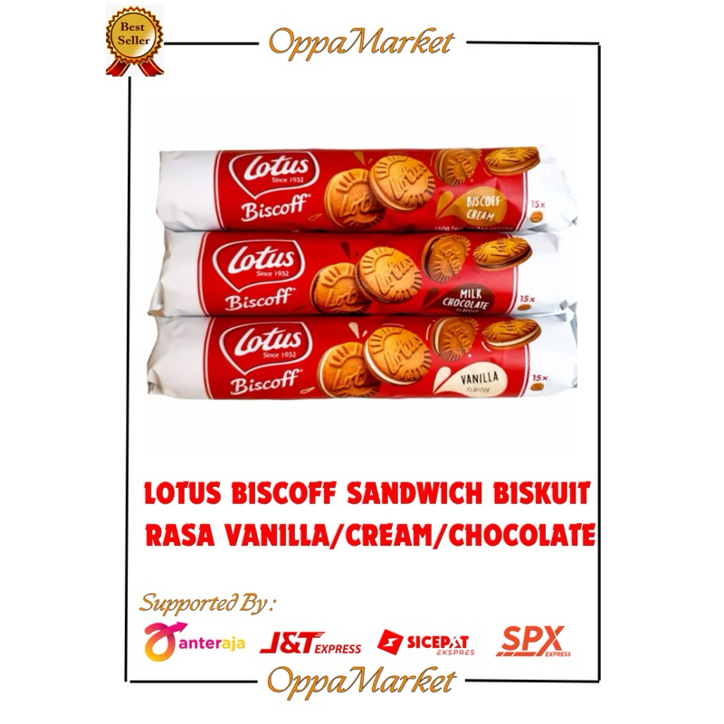 

LOTUS BISCOFF SANDWICH BISKUIT CARAMEL COOKIES RASA BISCOFF CREAM/MILK CHOCOLATE/VANILLA 150GR