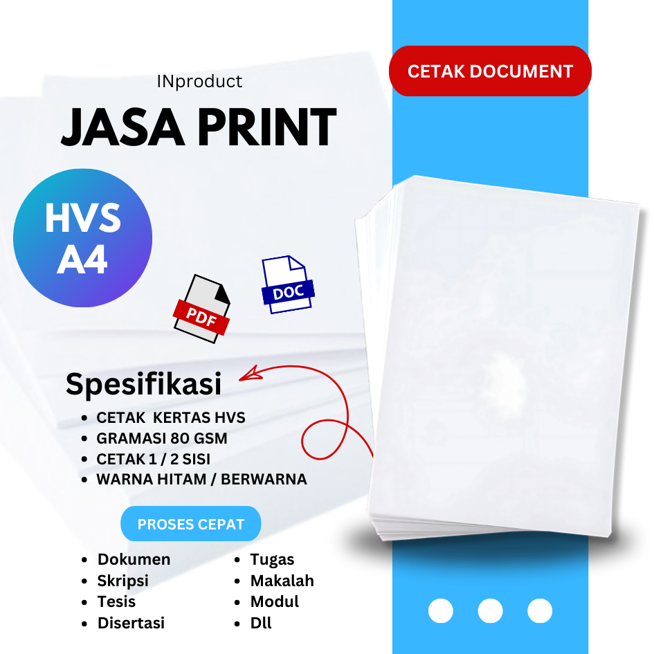 

PRINT HVS A4 1 SISI / 2 SISI WARNA HITAM DAN BERWARNA / CETAK DOCUMENT / CETAK SKRIPSI / CETAK TUGAS