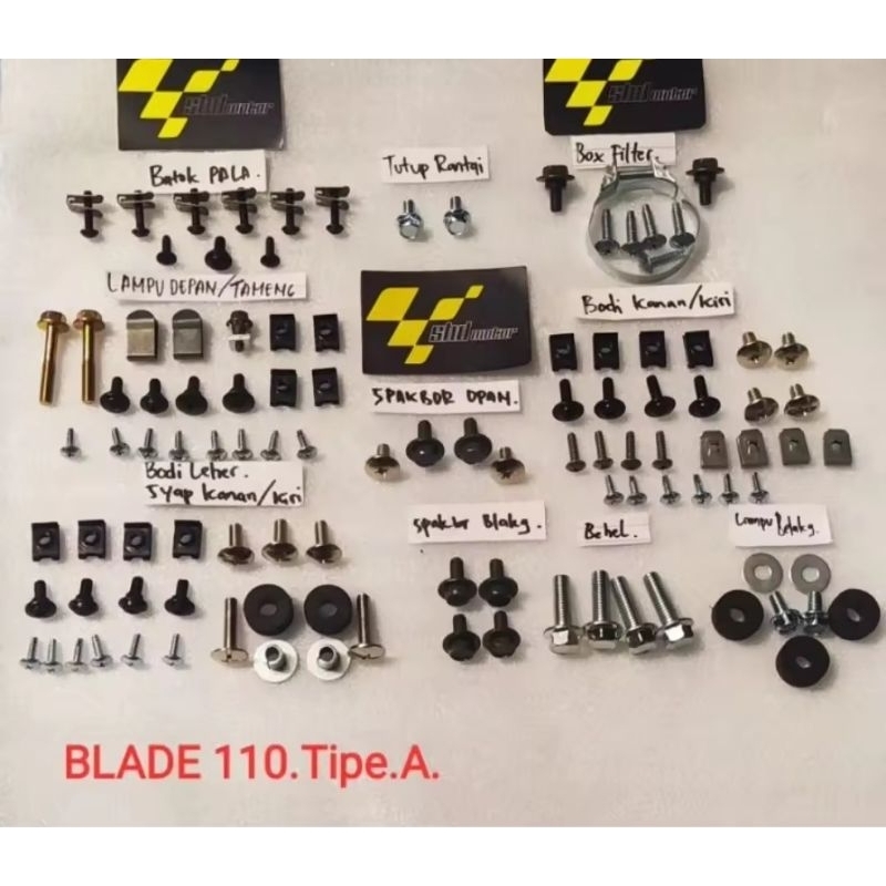 baut full body blade 110/baut lengkap fullset body blade 110. tipe A. baut full body blade 110/baut 