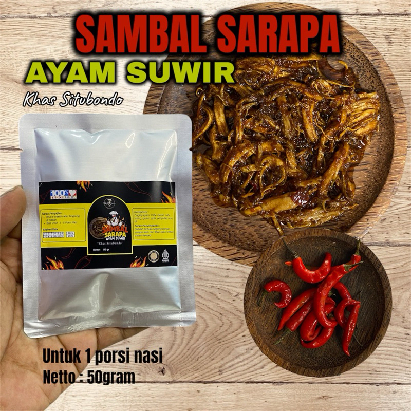 

Sambal sarapa ayam suwir pedas 30 dan 50gram (khas Situbondo)