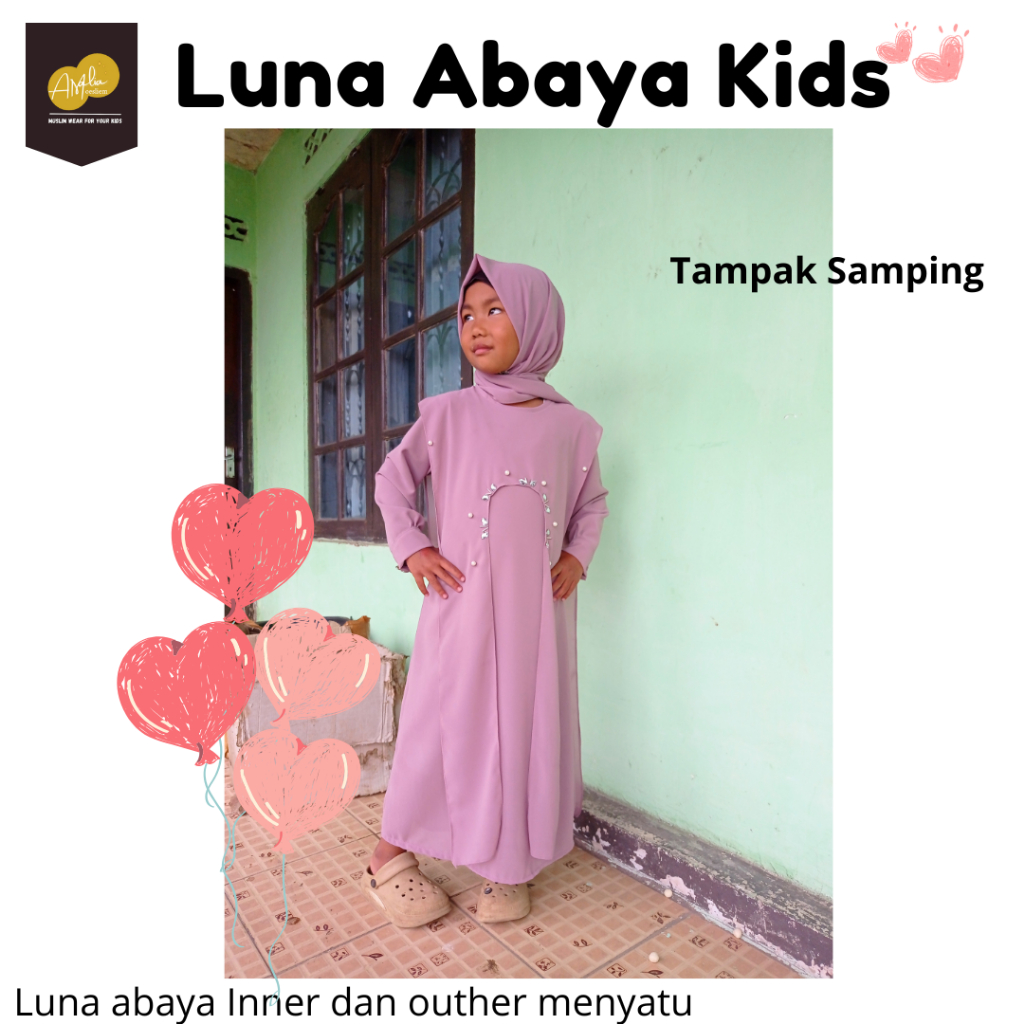 Luna Abaya Kids.Gamis AnakPerempuan Usia 4-12 Tahun.Bahan Ceruty Babydoll dilengkapi Pashmina .Luna 
