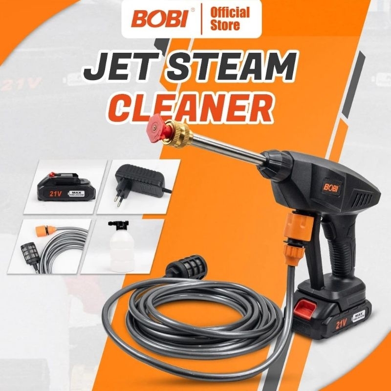 Jet Steam Cleaner 21V Alat Steam Cuci Motor & Mobil  Jet Steam 21Volt BOBI